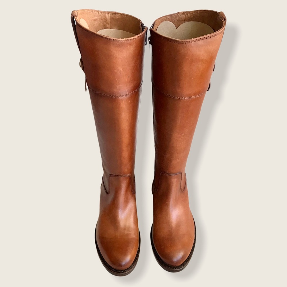 Frye Jayden Button Zip Up Cognac Brown Leather Equestrian Knee High Tall Boots - Picture 7 of 16